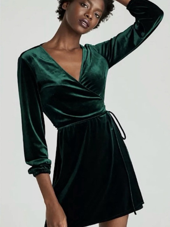 Zara Dresses & Skirts - Zara Green Velvet Wrap Dress